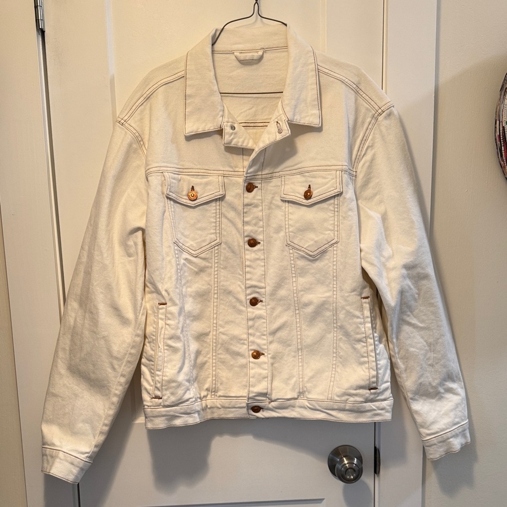 Zara Denim Jacket w Contrast Top Stitching Off White Trucker size XL